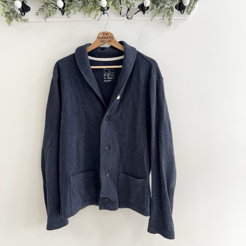 Men’s Gap Navy Shawl Collar Button Down Cardigan Large 4-4623